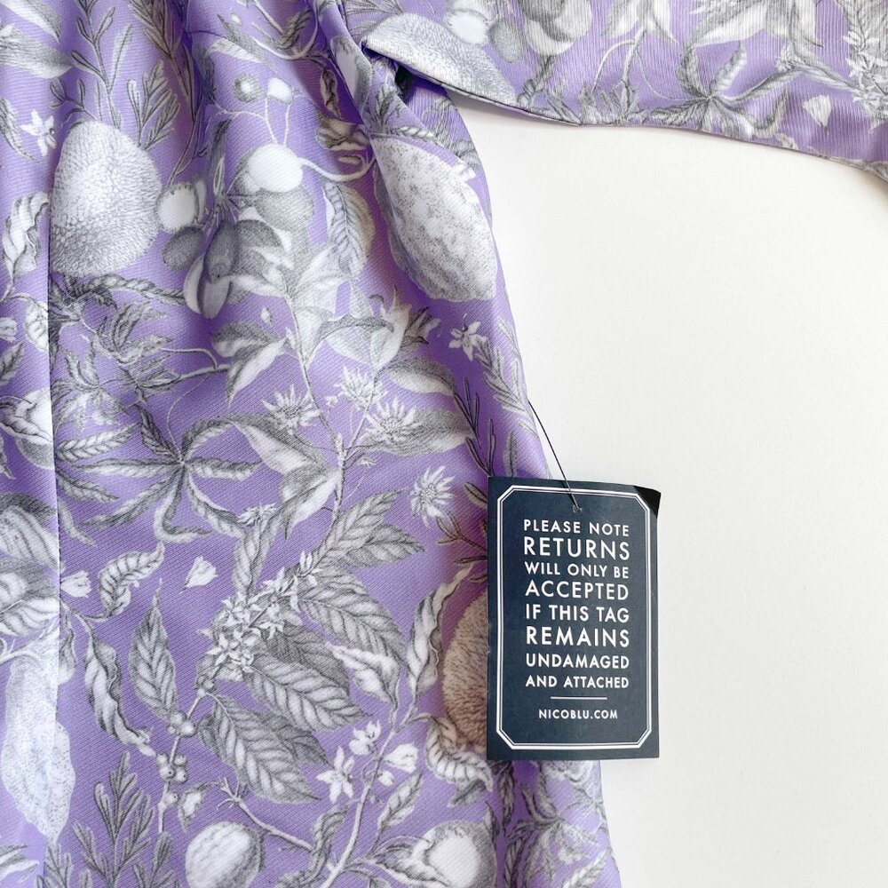 NicoBlu Pussybow Blouse Purple Floral Botanical Plus Size 1X NEW NWT - Picture 5 of 7